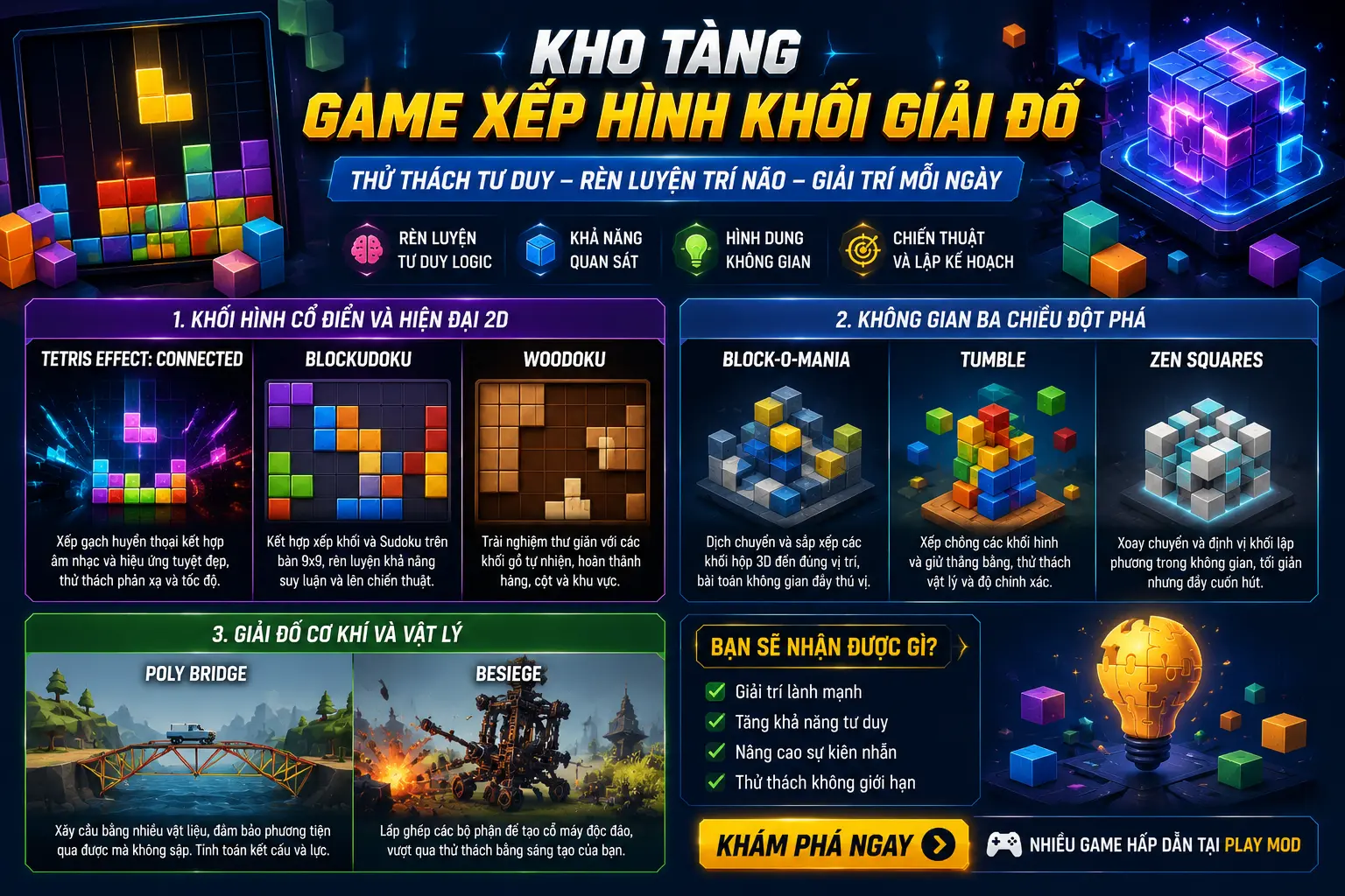 Kho tàng game xếp hình khối giải đố giúp kích hoạt tối đa tư duy